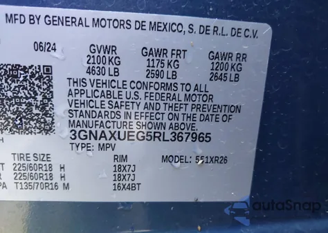 2024 Chevrolet Equinox Awd Lt from USA, damaged, VIN 3GNAXUEG5RL367965